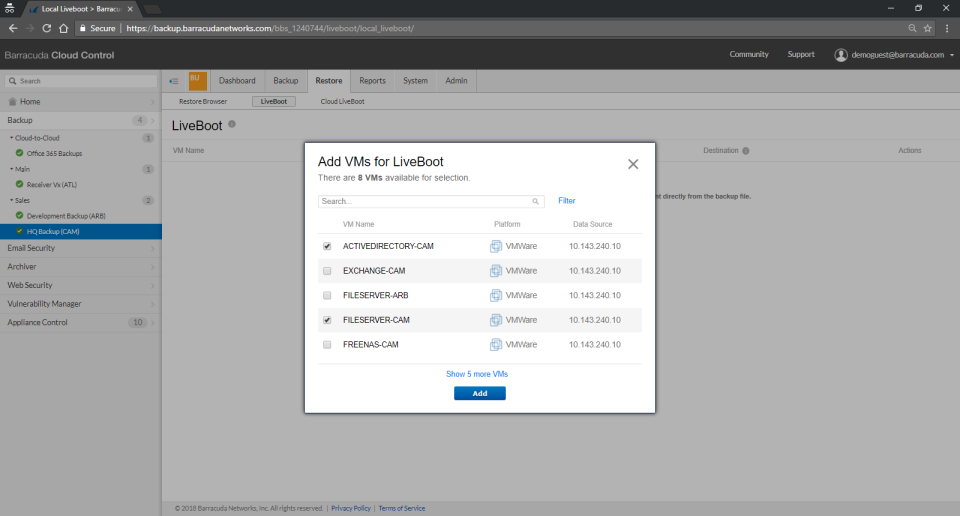 screenshot of Barracuda Backup